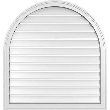 Ekena Millwork Round Top Surface Mount PVC Gable Vent: Functional, w/ 2"W x 1-1/2"P Brickmould Frame, 34"W x 36"H GVPRT34X3602SF